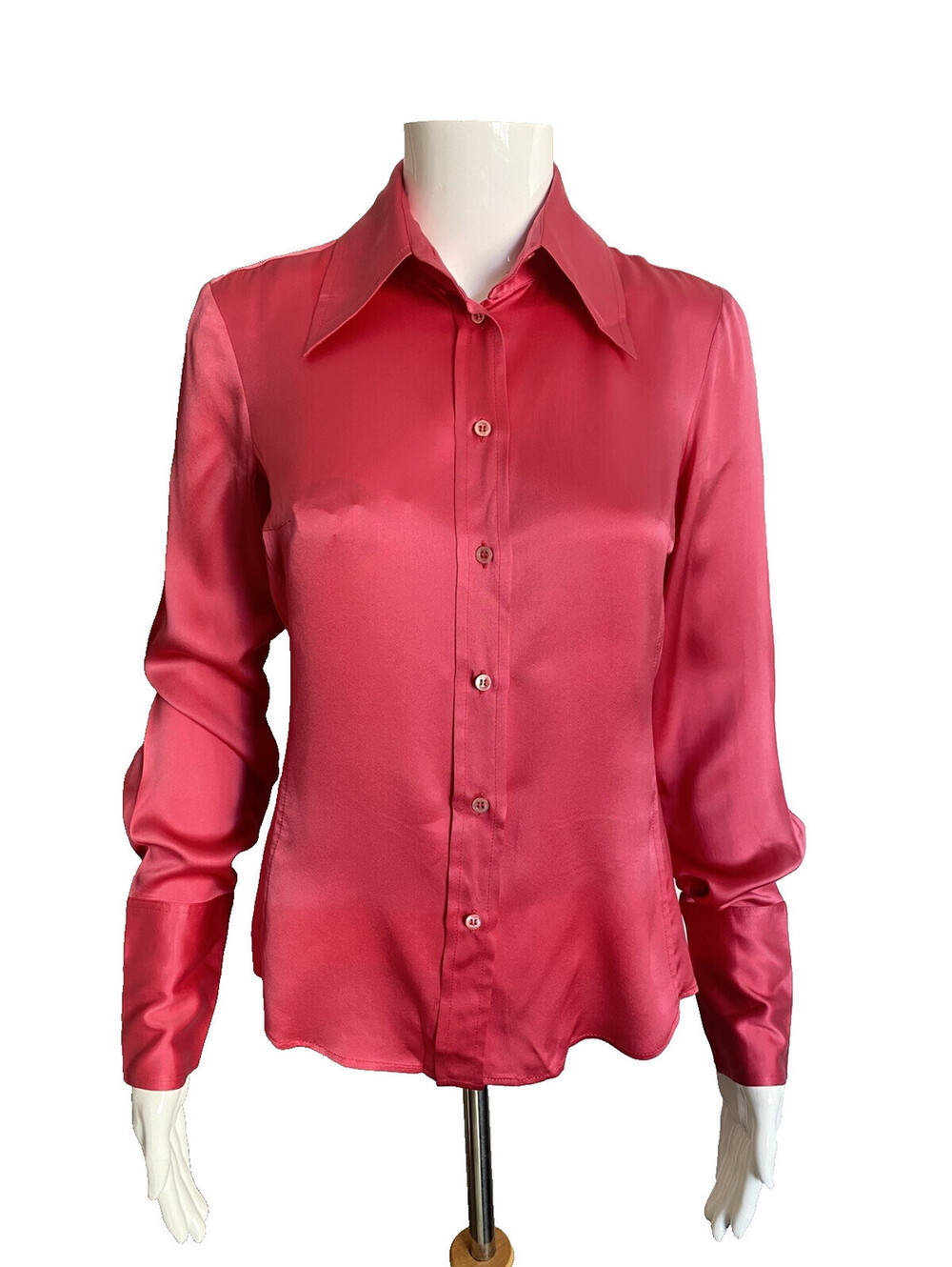 BOSS BY HUGO BOSS Women's Pink Button Front Long Sleeve Silk Blouse US-2 Small